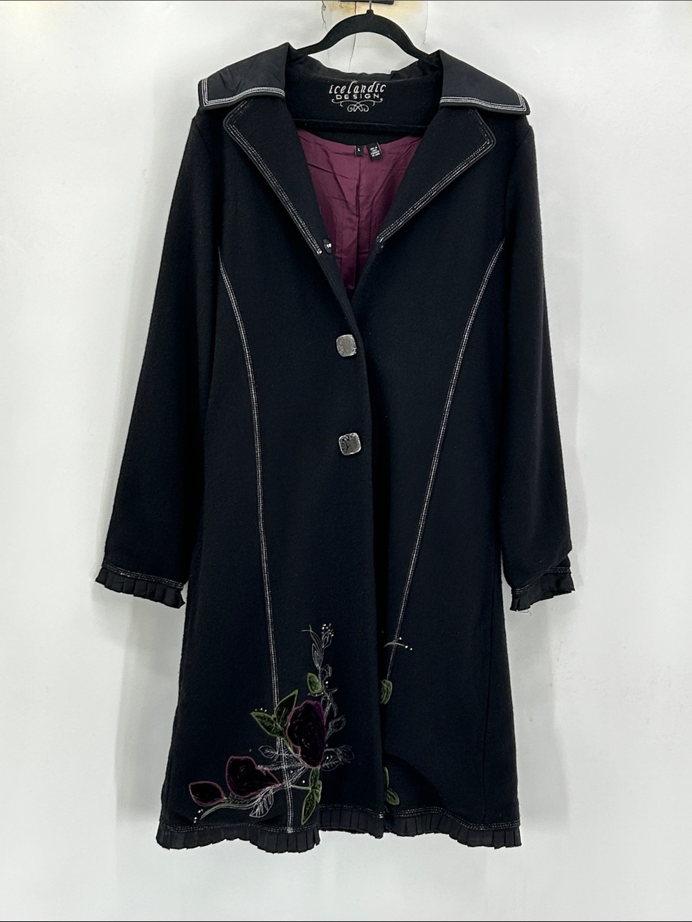 Icelandic Design 100% Wool Duster Trench Coat Women's Size L